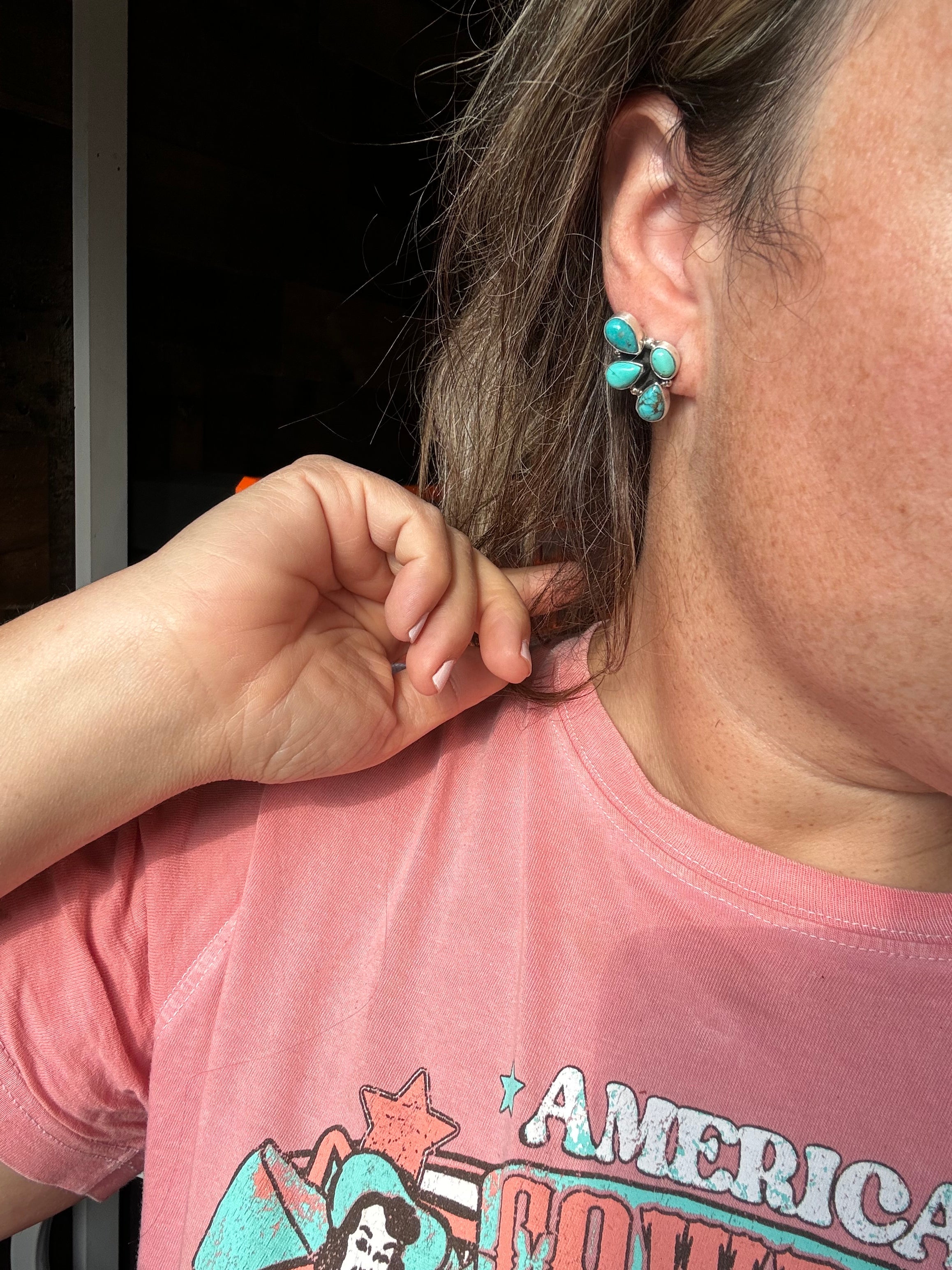 Stud 3 Teardrop Kingman Turquoise Earrings