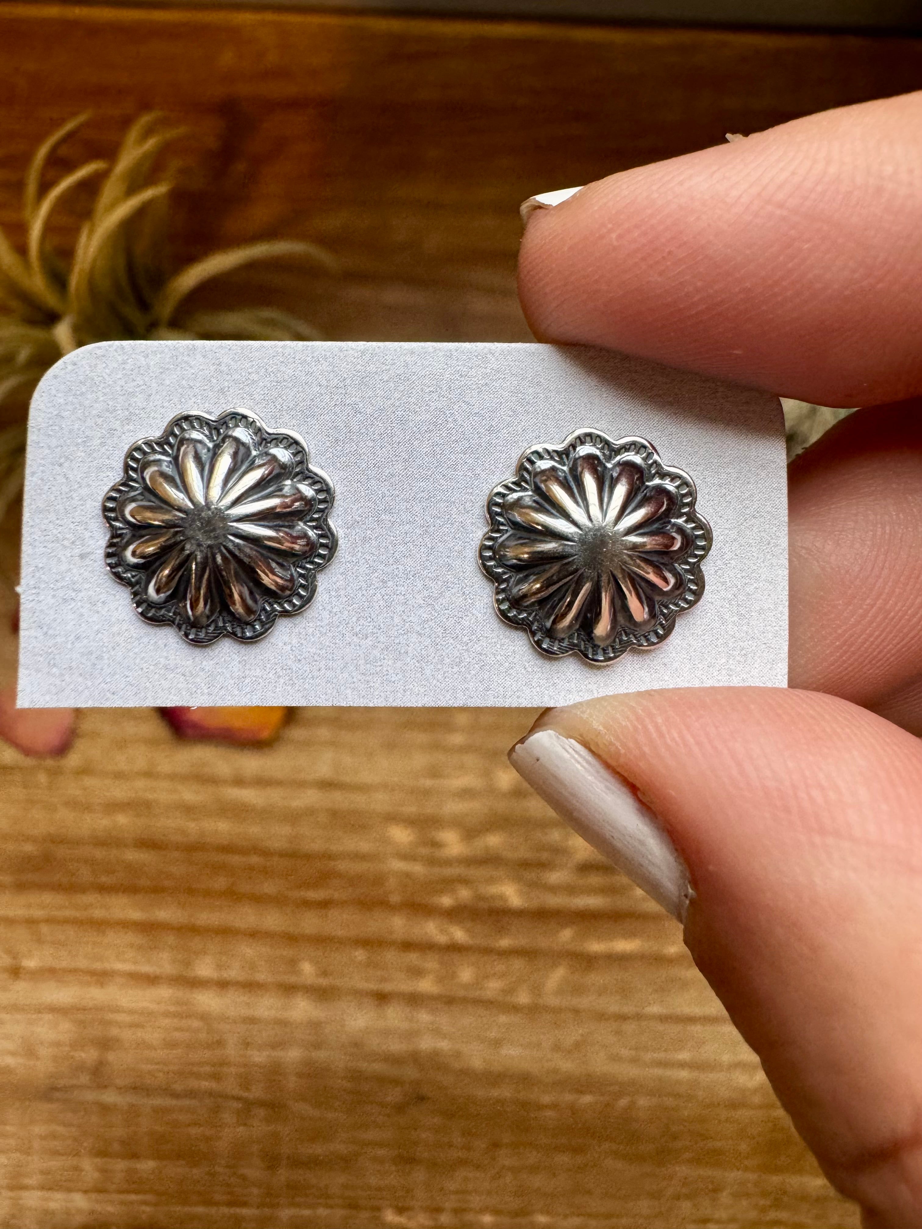 Mini Concho Round Sterling Silver Stud Earrings