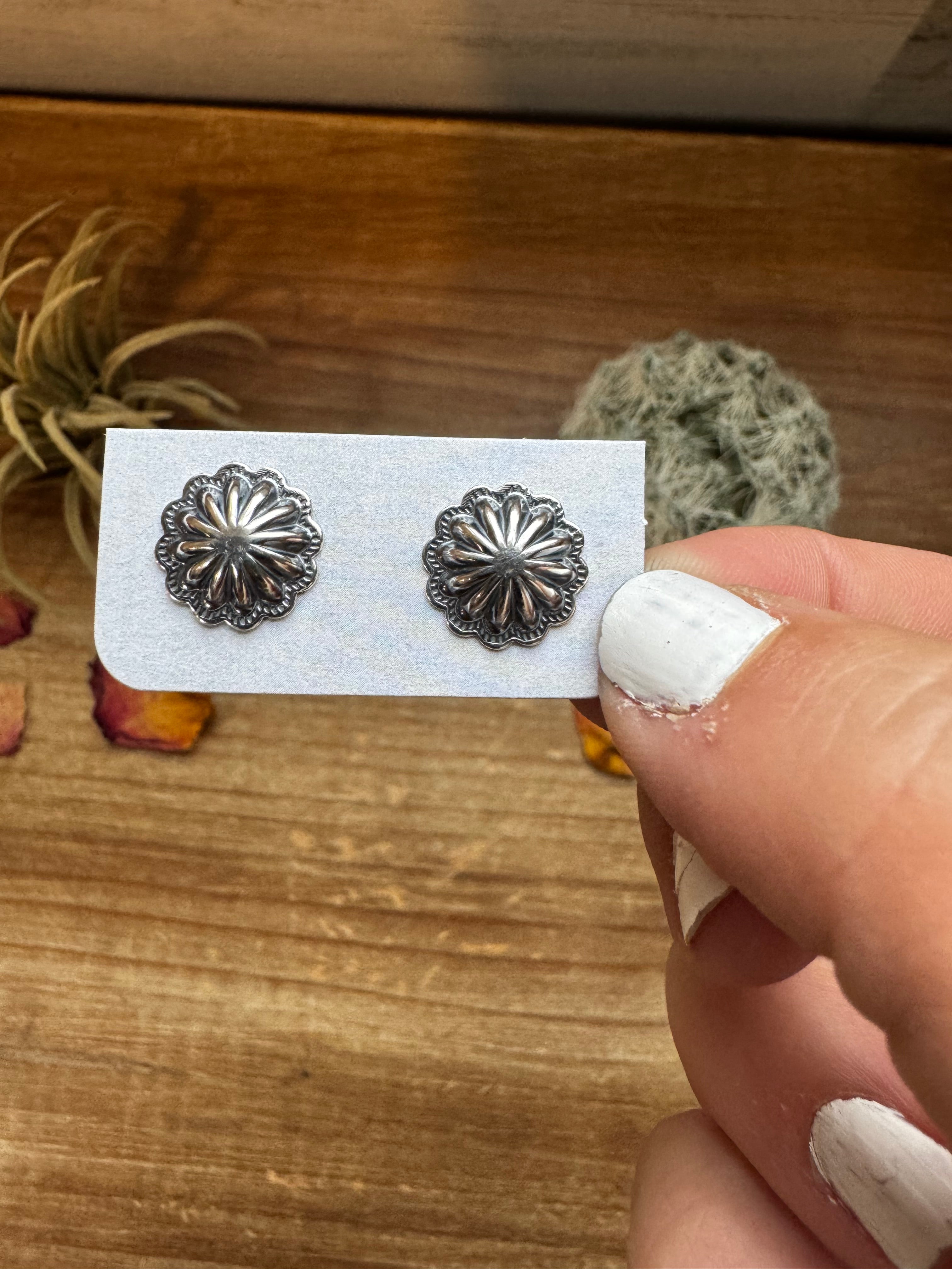 Mini Concho Round Sterling Silver Stud Earrings