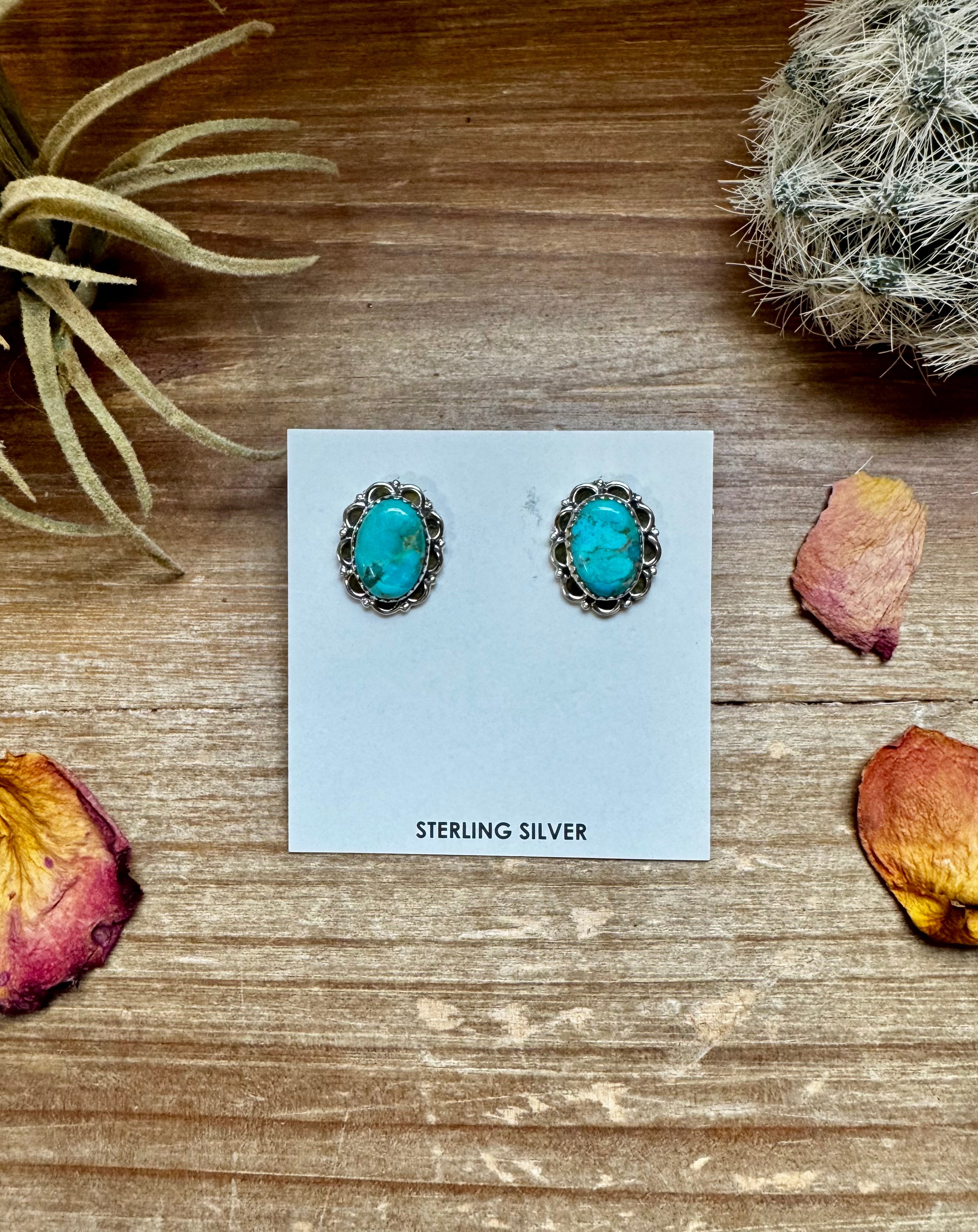 Oval Stud Round Kingman Turquoise Earrings