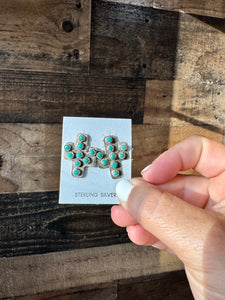 Cactus earrings stud - sterling silver and turquoise