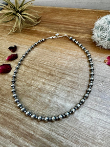 14 inch 6mm and 3mm Sterling Silver Pearls Choker Necklace