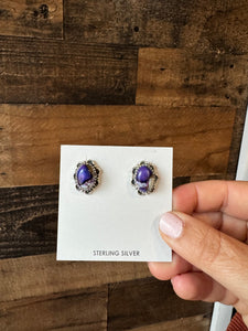 Teardrop Stud Violet Rose Earrings