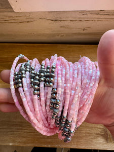 Pink Shell Heishi Choker with Sterling Silver Pearls