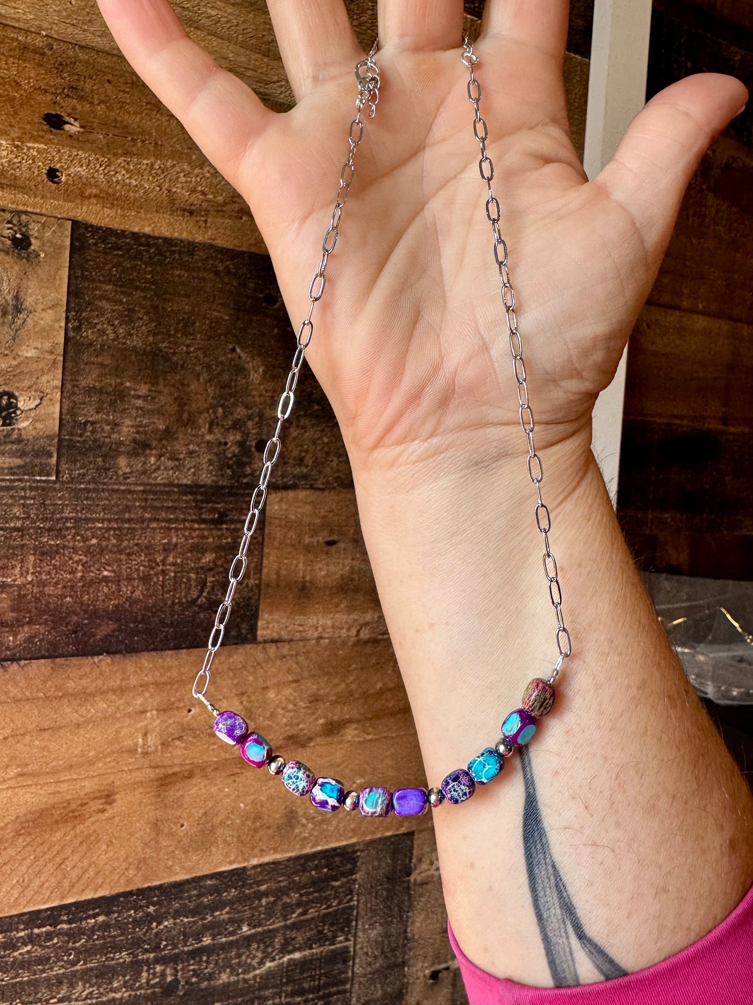 15.5 inch Chain Choker and Verascite Sea Sediment and Sterling Silver