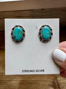 Oval Stud Round Kingman Turquoise Earrings