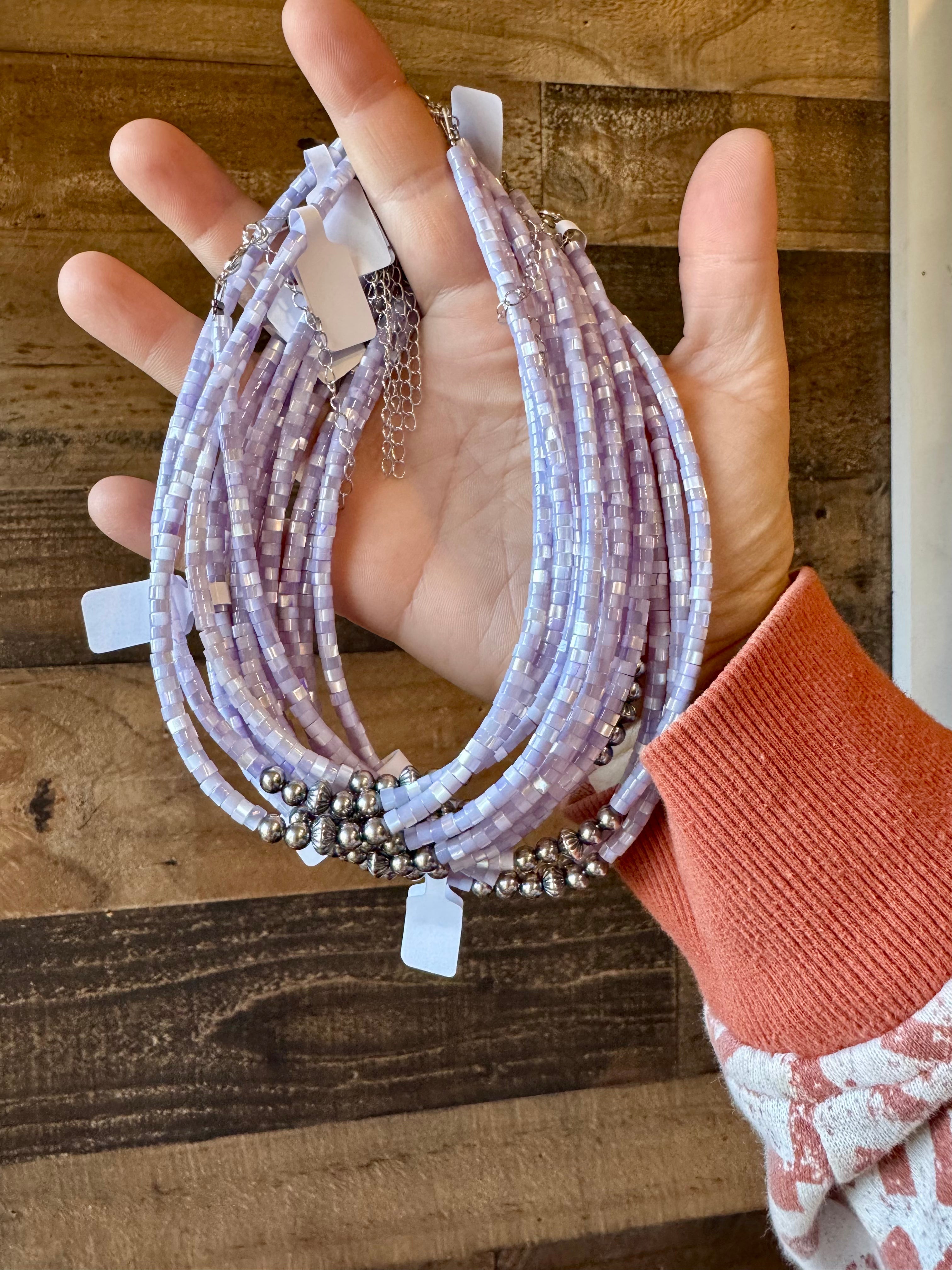 Purple Shell Heishi Choker with Sterling Silver Pearls