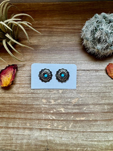 Round Stud Earrings w/ Kingman Turquoise - Sterling Silver