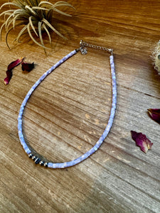 Purple Shell Heishi Choker with Sterling Silver Pearls