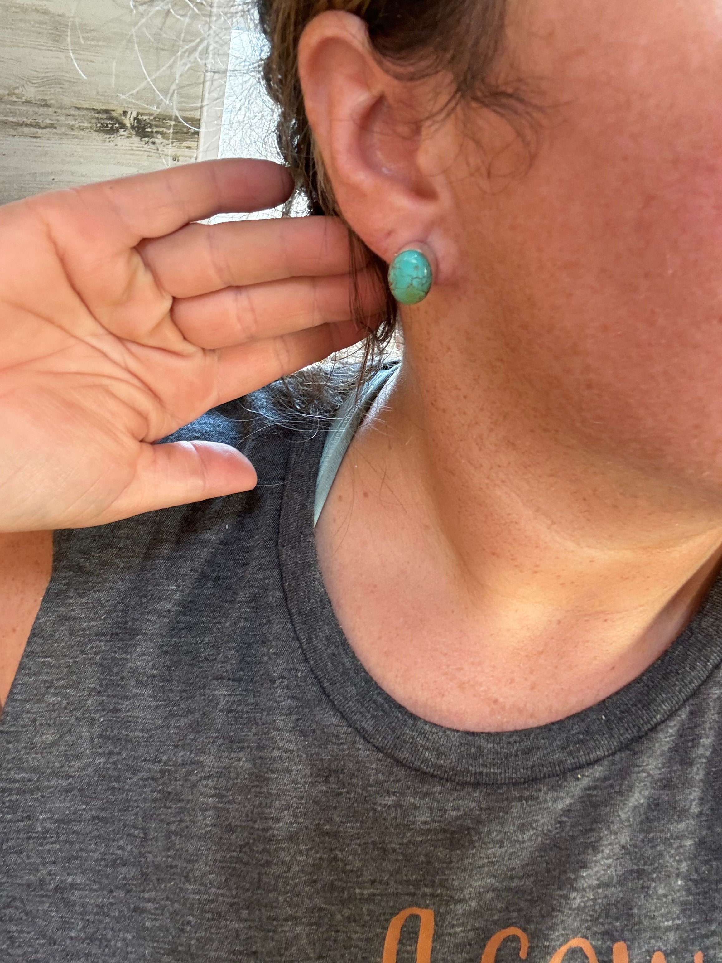 Turquoise Oval Stud Earrings Green and Blue