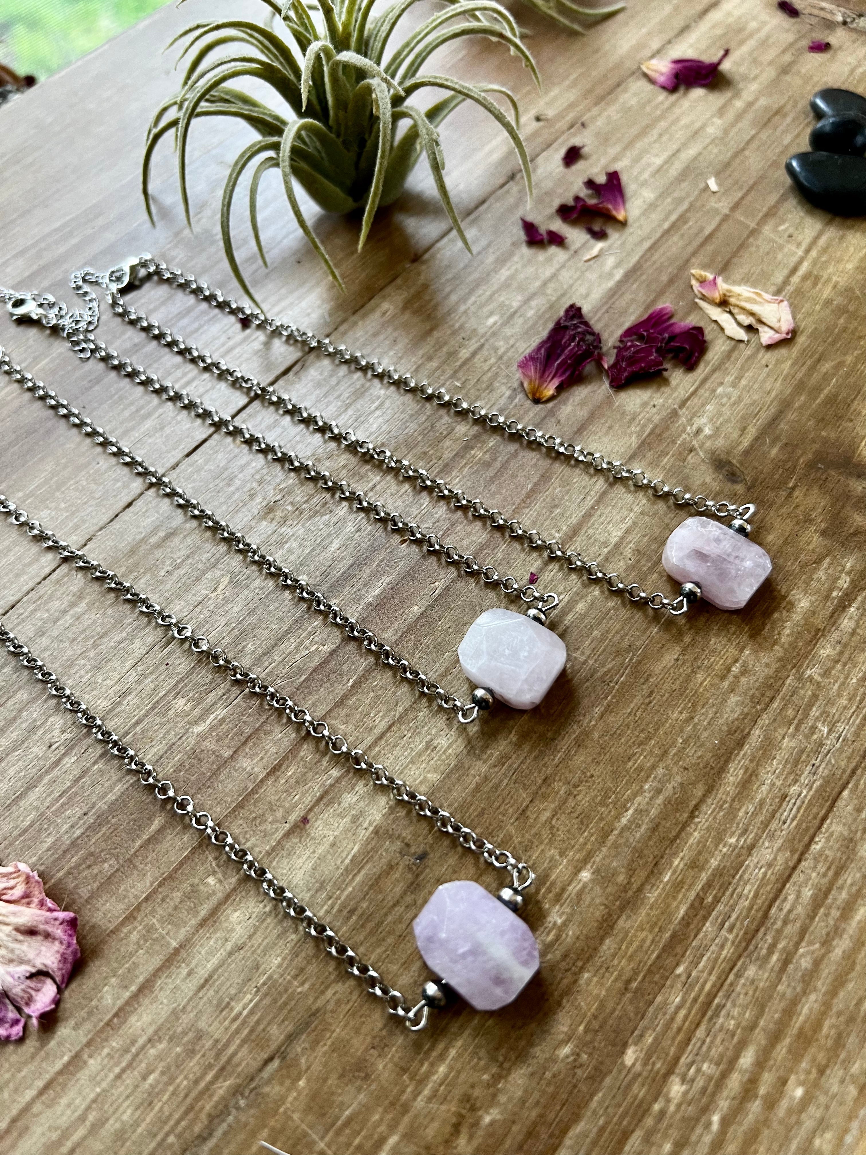 Kunzite Stone Choker with Sterling Silver Pearls