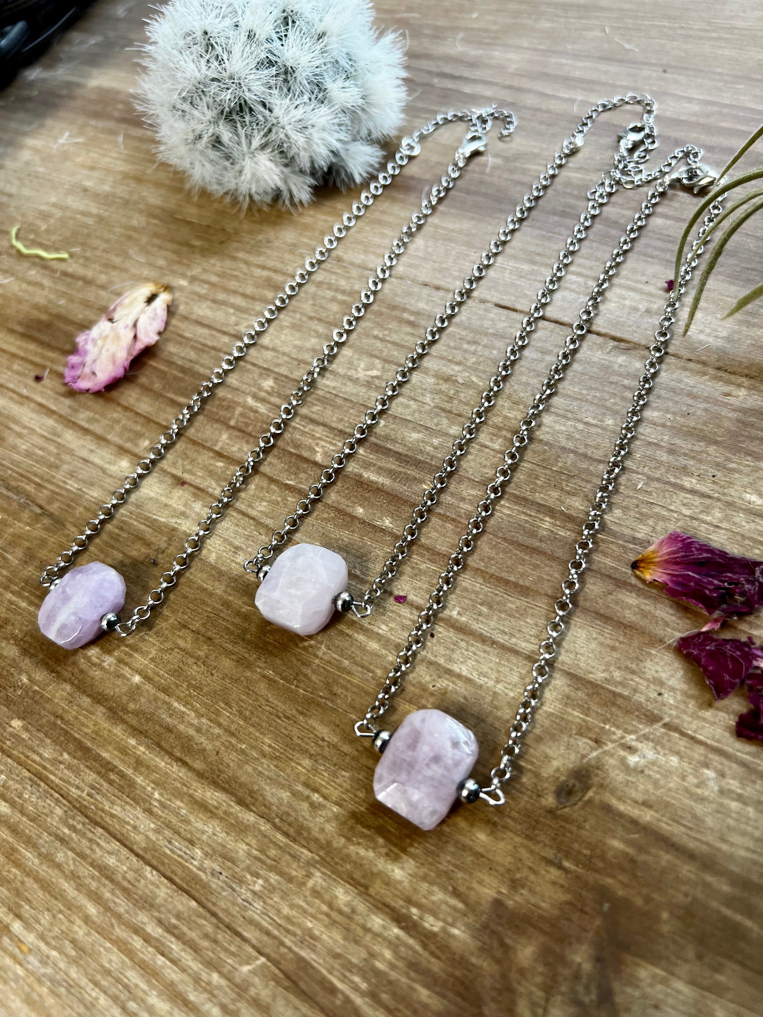 Kunzite Stone Choker with Sterling Silver Pearls