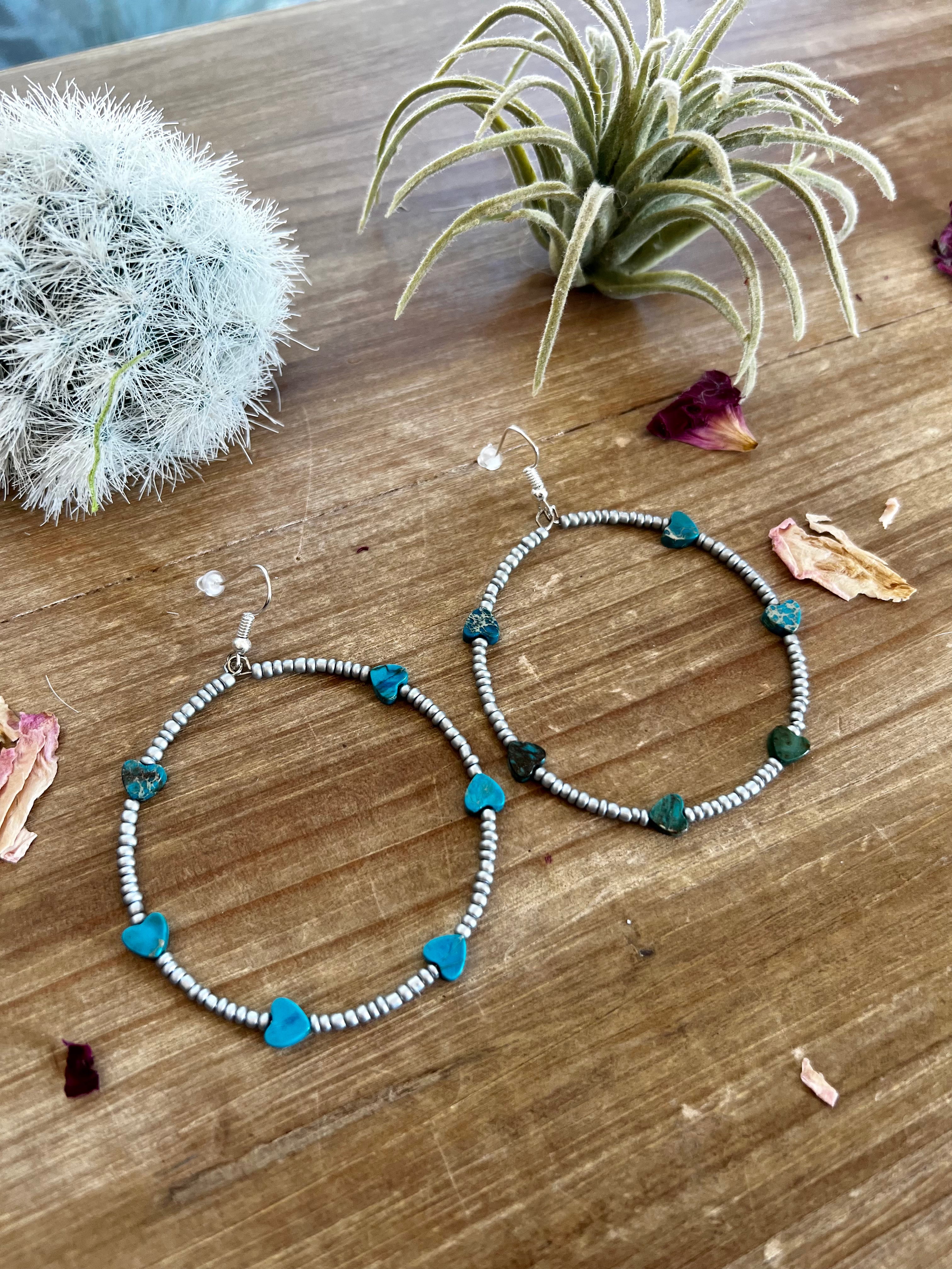 Turquoise Verasite Heart Hoops